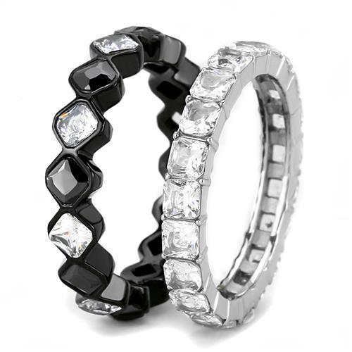 Stainless Steel Two-Tone Ring with Black Diamond and Cubic Zirconia for Women - Hypoallergenic and Stylish - Jewelry & Watches - Bijou Her -  -  - 