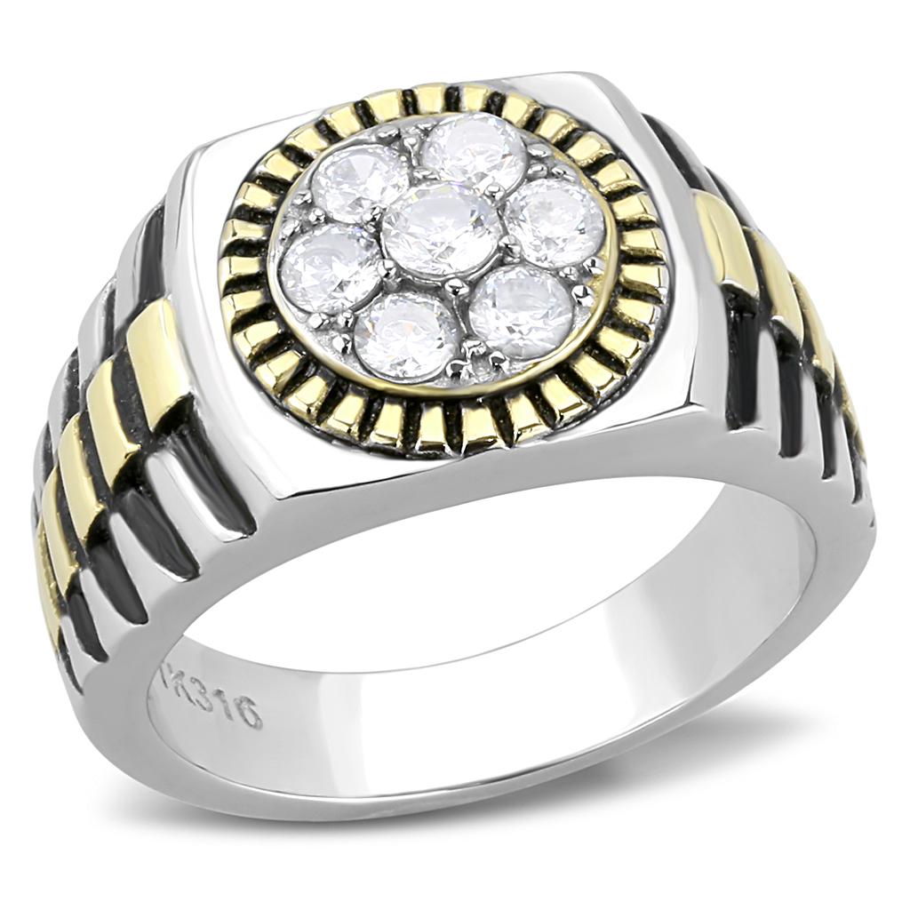 Stylish Stainless Steel Two-Tone Gold Ring for Men with Clear Cubic Zirconia - Jewelry & Watches - Bijou Her -  -  - 