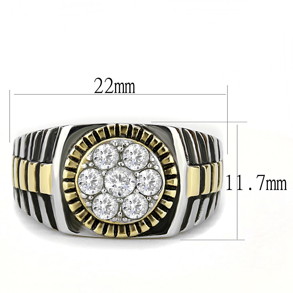 Stylish Stainless Steel Two-Tone Gold Ring for Men with Clear Cubic Zirconia - Jewelry & Watches - Bijou Her -  -  - 