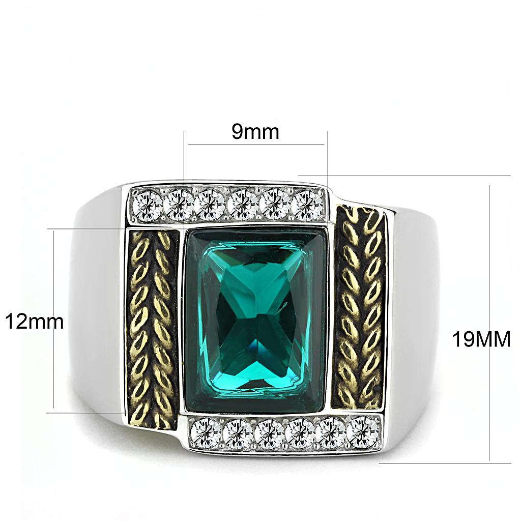 Stylish Stainless Steel Two-Tone Gold Ring for Men with Blue Zircon & Synthetic Glass - Jewelry & Watches - Bijou Her -  -  - 