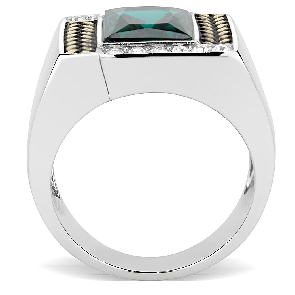 Stylish Stainless Steel Two-Tone Gold Ring for Men with Blue Zircon & Synthetic Glass - Jewelry & Watches - Bijou Her -  -  - 