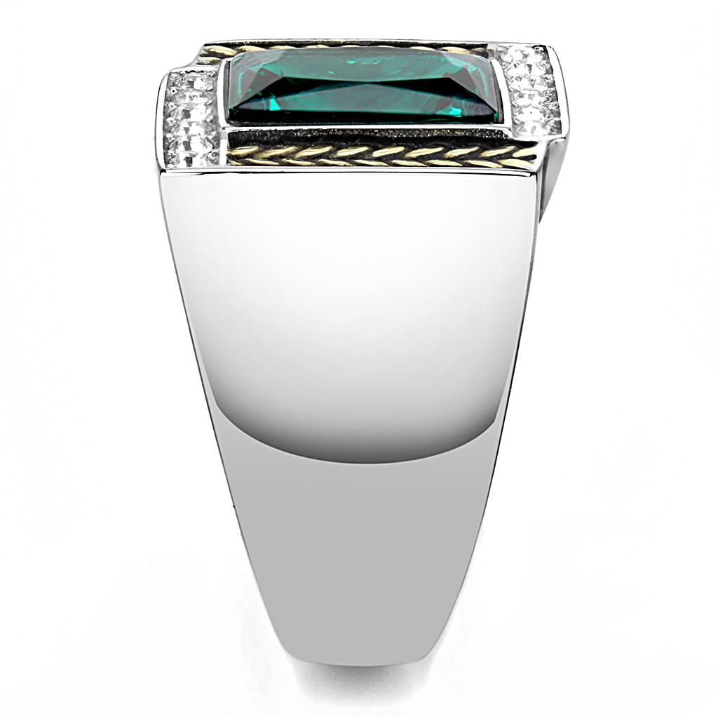 Stylish Stainless Steel Two-Tone Gold Ring for Men with Blue Zircon & Synthetic Glass - Jewelry & Watches - Bijou Her -  -  - 