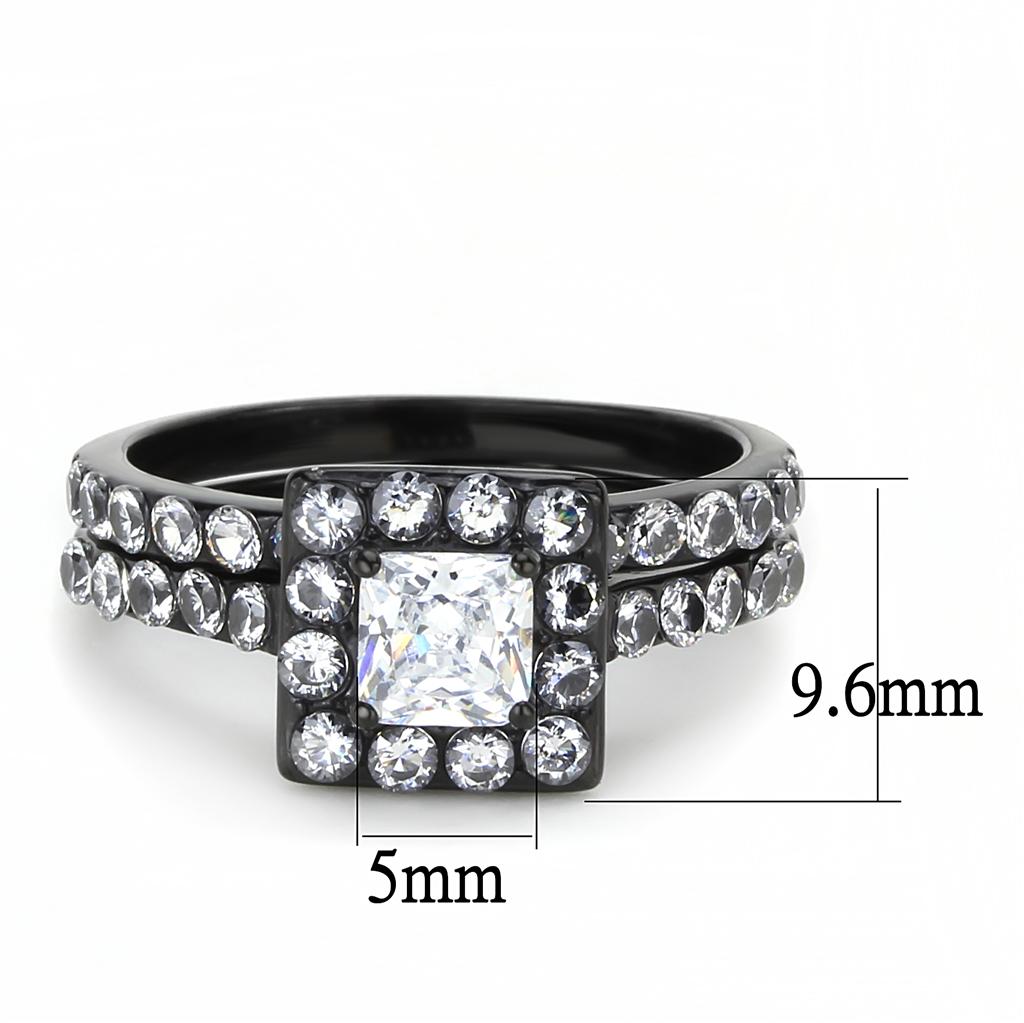 Stainless Steel Cubic Zirconia Square Ring for Women - Clear Stone Jewelry - Jewelry & Watches - Bijou Her -  -  - 