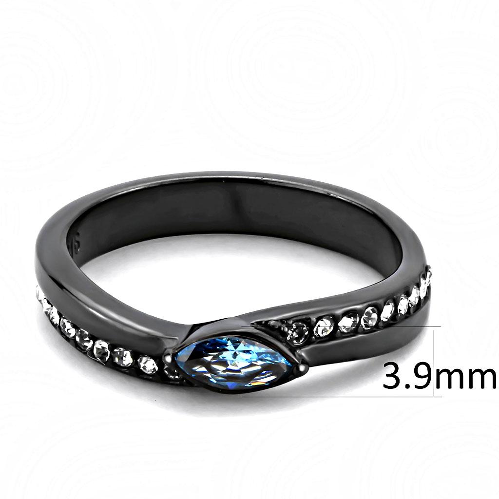 IP Light Black Stainless Steel Ring with Sea Blue CZ - TUSK Collection - Jewelry & Watches - Bijou Her -  -  - 