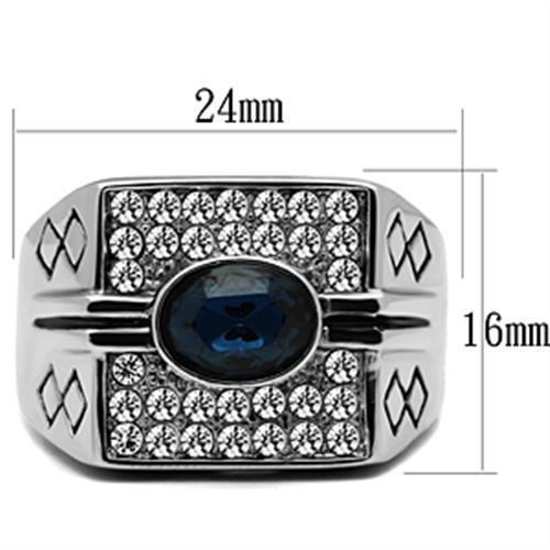 Stainless Steel Men's Ring with Synthetic Montana Crystal - High Polished Design - Jewelry & Watches - Bijou Her -  -  - 