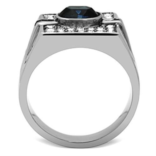 Stainless Steel Men's Ring with Synthetic Montana Crystal - High Polished Design - Jewelry & Watches - Bijou Her -  -  - 