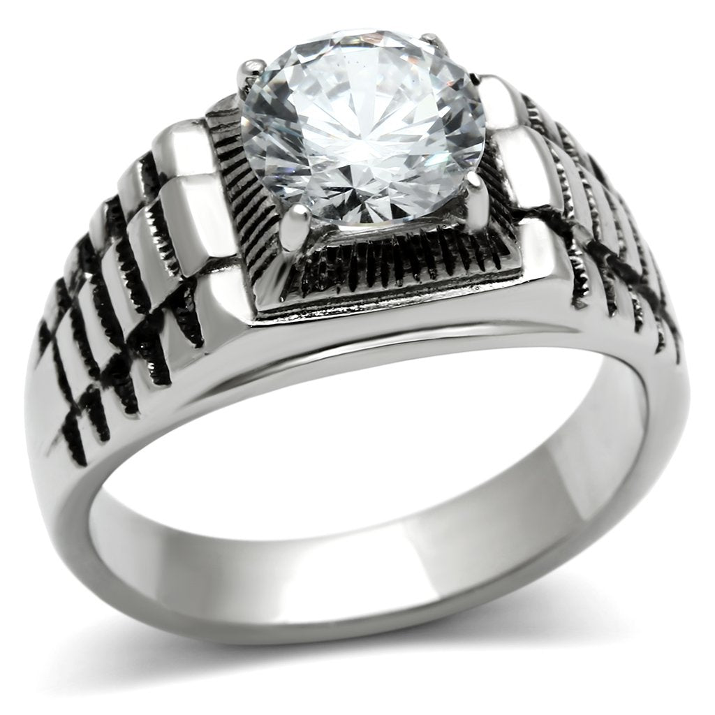 Men's Stainless Steel Ring with Clear Cubic Zirconia - Hypoallergenic and Stylish - Jewelry & Watches - Bijou Her -  -  - 