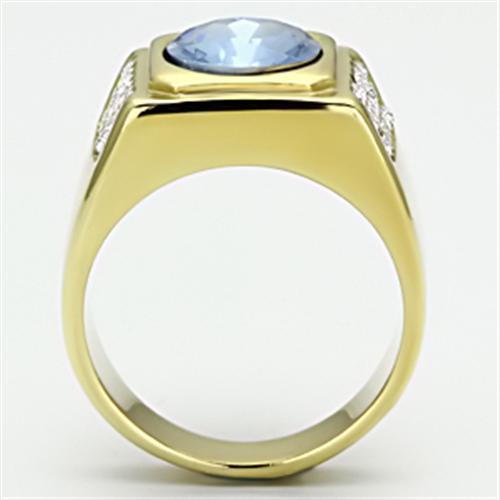Men's Stainless Steel Gold Ring with Light Sapphire Stone and Synthetic Glass - Jewelry & Watches - Bijou Her -  -  - 