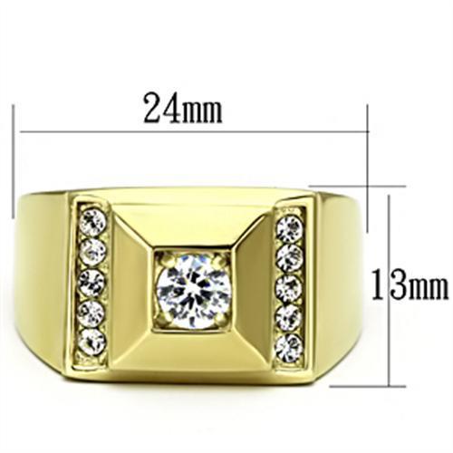 Stainless Steel Men's Ring with Clear Cubic Zirconia and Gold Plating - Hypoallergenic and Stylish - Jewelry & Watches - Bijou Her -  -  - 
