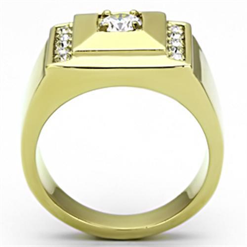 Stainless Steel Men's Ring with Clear Cubic Zirconia and Gold Plating - Hypoallergenic and Stylish - Jewelry & Watches - Bijou Her -  -  - 