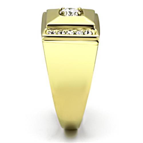 Stainless Steel Men's Ring with Clear Cubic Zirconia and Gold Plating - Hypoallergenic and Stylish - Jewelry & Watches - Bijou Her -  -  - 