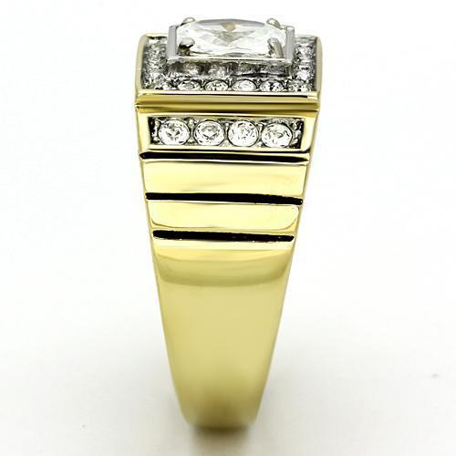 Stainless Steel Two-Tone Gold Ring with Clear Cubic Zirconia for Men - Jewelry & Watches - Bijou Her -  -  - 
