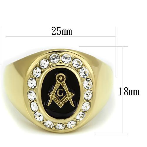 Stainless Steel Men's Ring with Synthetic Crystal - Clear IP Gold Plating - Jewelry & Watches - Bijou Her -  -  - 