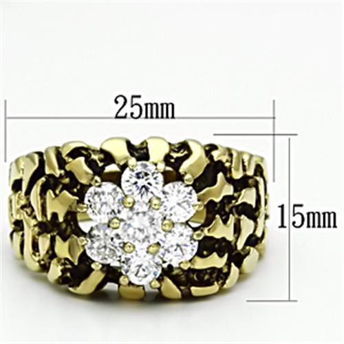 Stainless Steel Men's Ring with Clear Cubic Zirconia - IP Gold Plating - Jewelry & Watches - Bijou Her -  -  - 