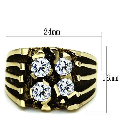 Stainless Steel Men's Ring with Clear Cubic Zirconia - IP Gold Plating - Jewelry & Watches - Bijou Her -  -  - 