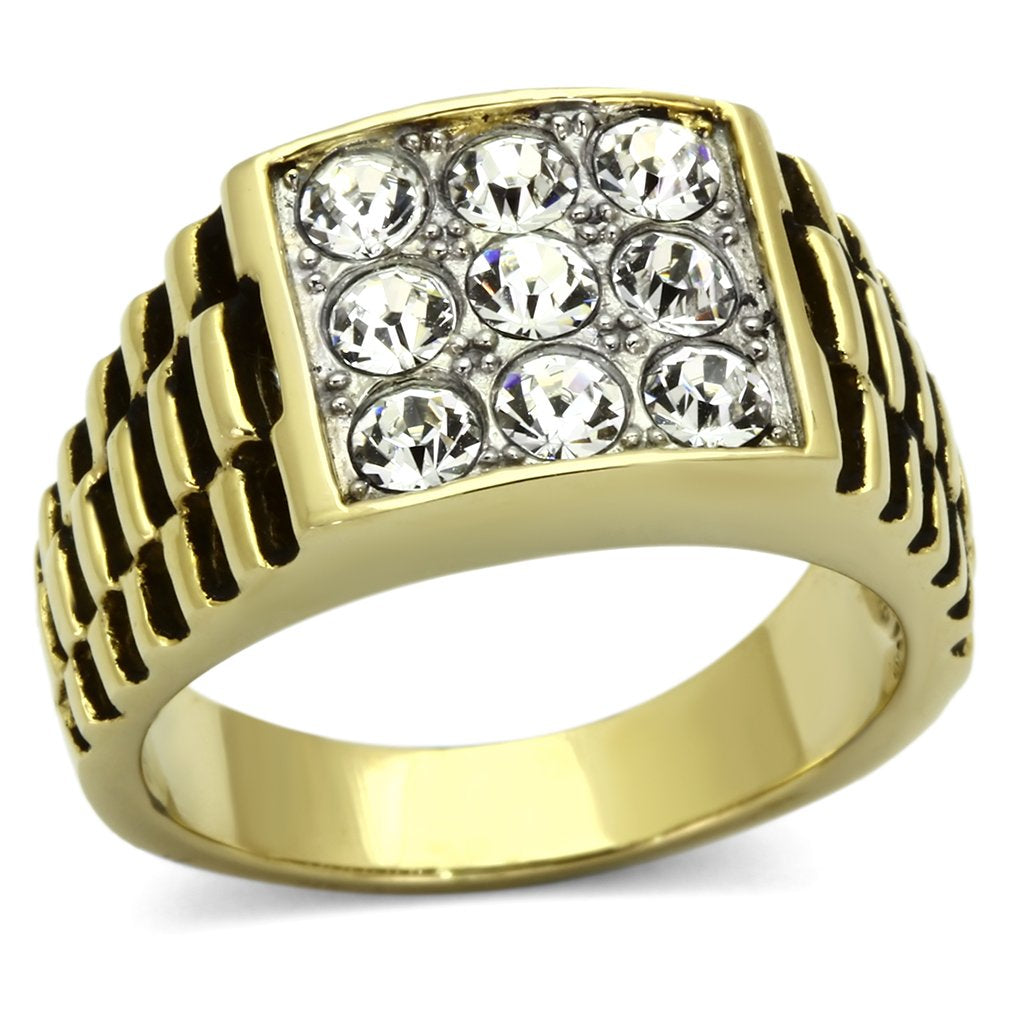 Men's Stainless Steel Two-Tone Gold Ring with Synthetic Crystal - Jewelry & Watches - Bijou Her -  -  - 