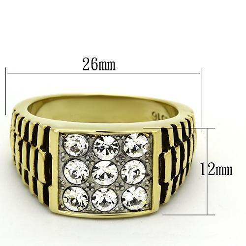 Men's Stainless Steel Two-Tone Gold Ring with Synthetic Crystal - Jewelry & Watches - Bijou Her -  -  - 