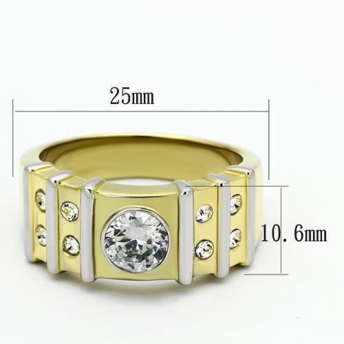 Stainless Steel Two-Tone Men's Ring with Clear Cubic Zirconia - Hypoallergenic and Stylish - Jewelry & Watches - Bijou Her -  -  - 