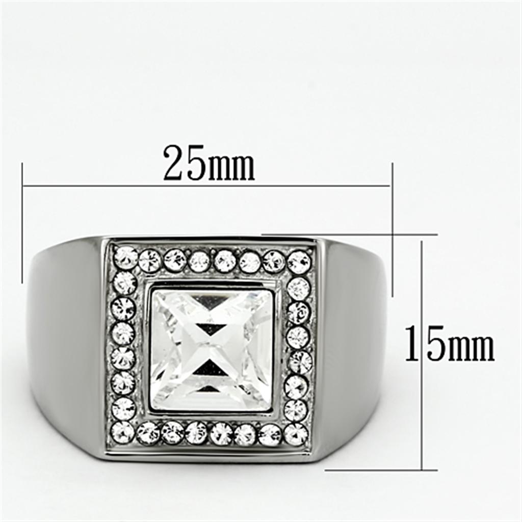 Men's Stainless Steel Ring with Clear Synthetic Crystal - Hypoallergenic and Stylish - Jewelry & Watches - Bijou Her -  -  - 