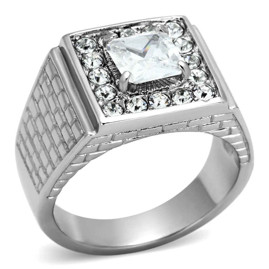 Men's Stainless Steel Ring with Clear Cubic Zirconia - Hypoallergenic and Stylish - Jewelry & Watches - Bijou Her -  -  - 