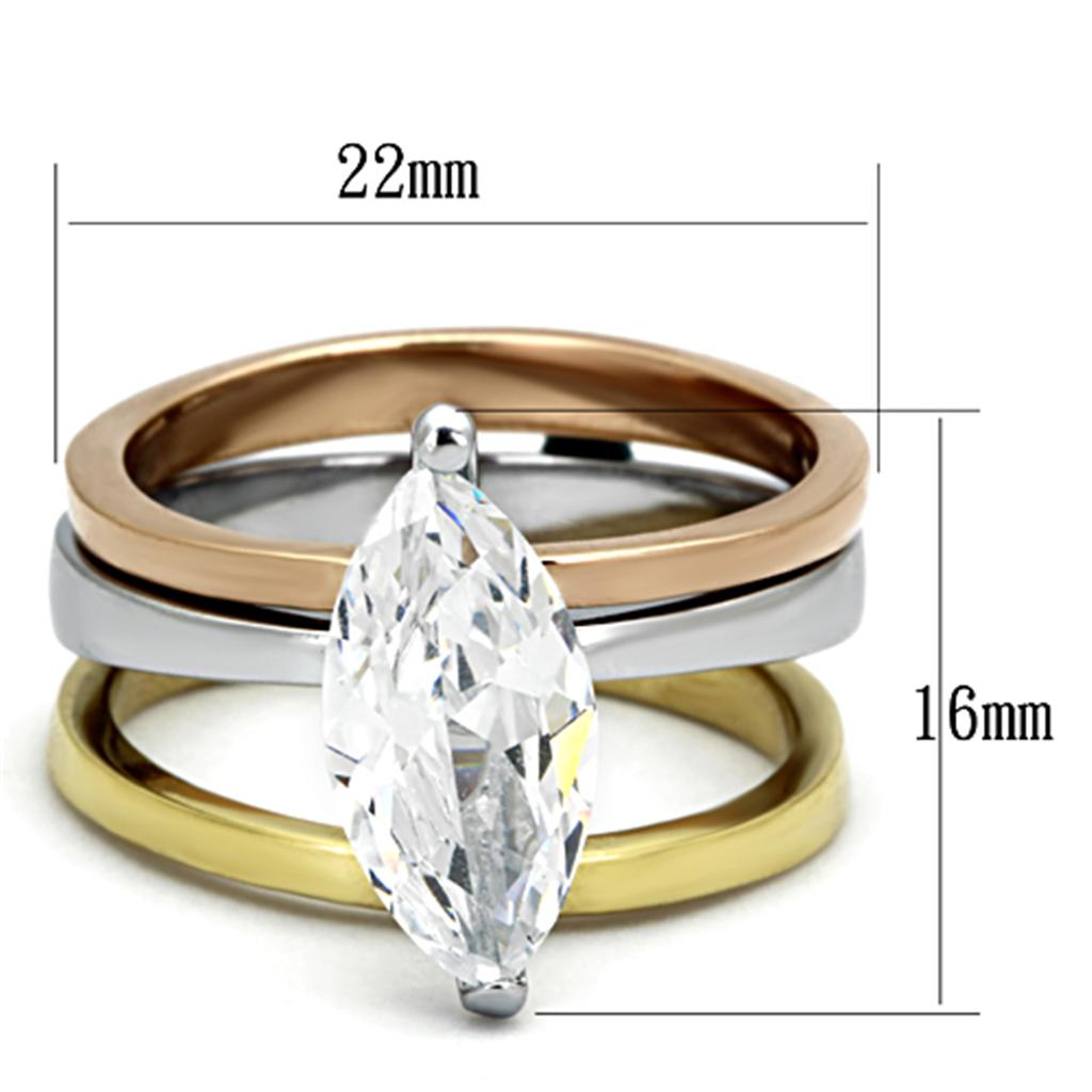 Stainless Steel Three Tone Ring with Cubic Zirconia for Women - Jewelry & Watches - Bijou Her -  -  - 