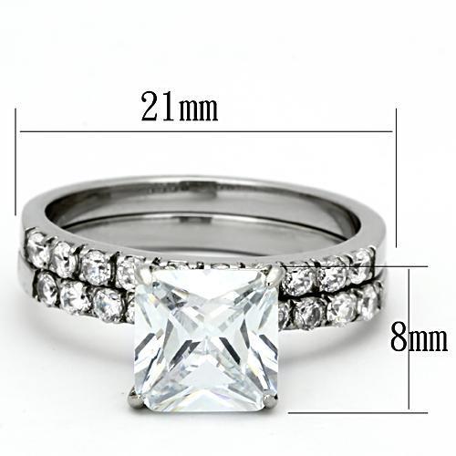 Stainless Steel Square Ring with Clear Cubic Zirconia - Women's Jewelry - Jewelry & Watches - Bijou Her -  -  - 