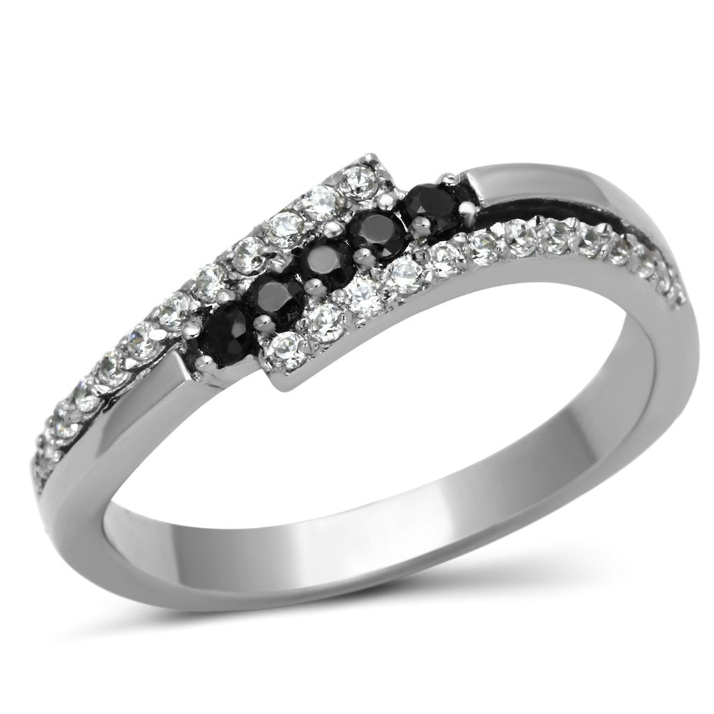 Stainless Steel Women's Ring with Black Diamond CZ - Hypoallergenic & Stylish - Jewelry & Watches - Bijou Her -  -  - 