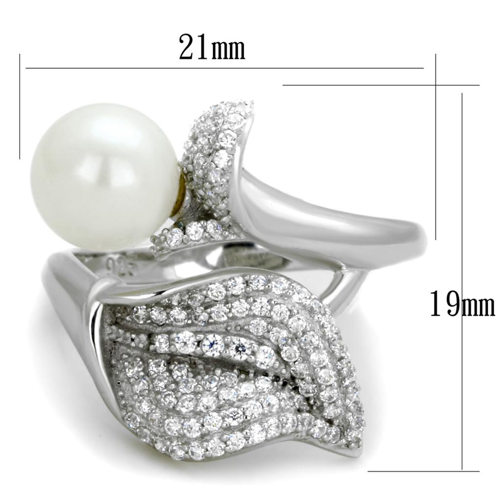 Rhodium Sterling Silver Ring with White Synthetic Pearl - 925 Silver - Jewelry & Watches - Bijou Her -  -  - 