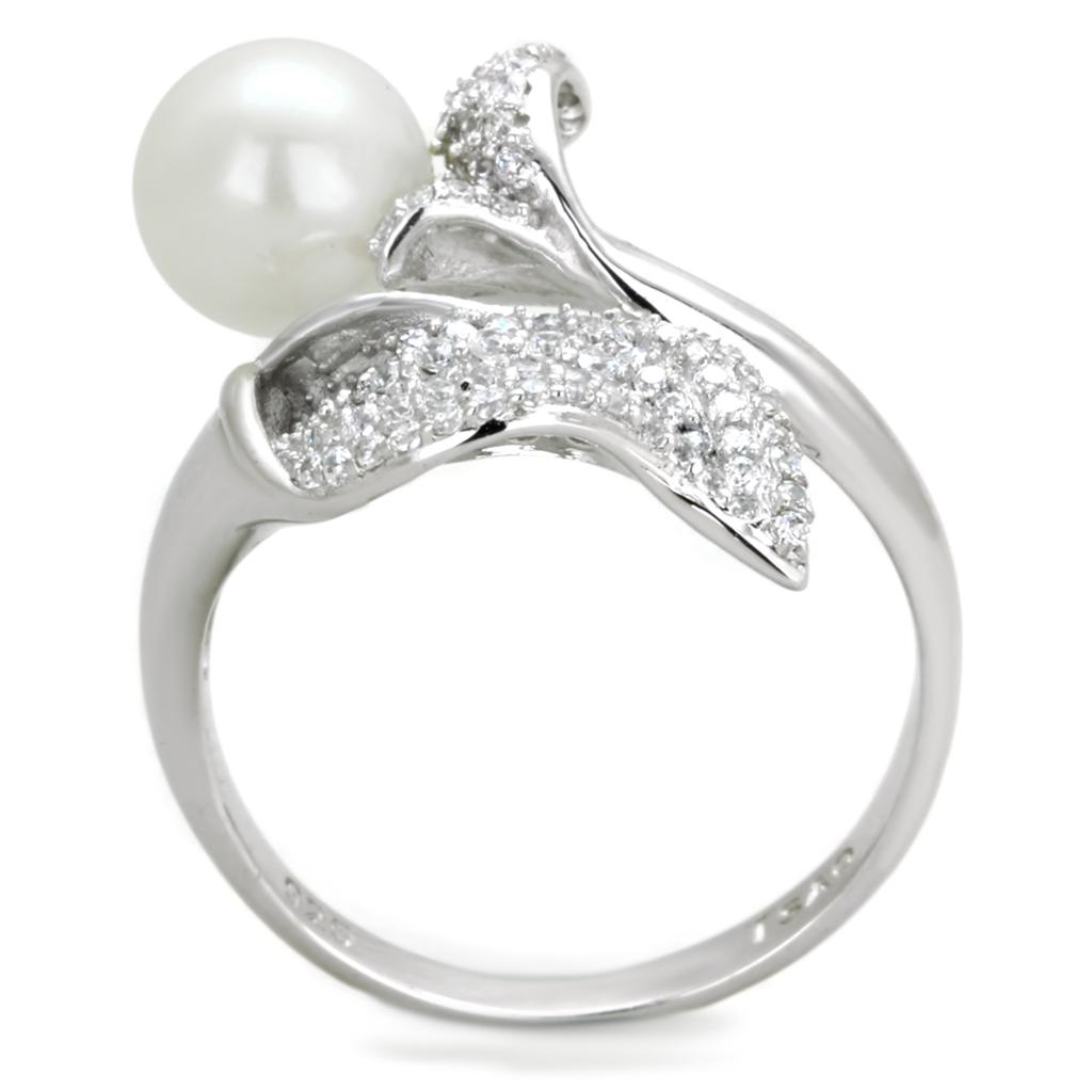 Rhodium Sterling Silver Ring with White Synthetic Pearl - 925 Silver - Jewelry & Watches - Bijou Her -  -  - 