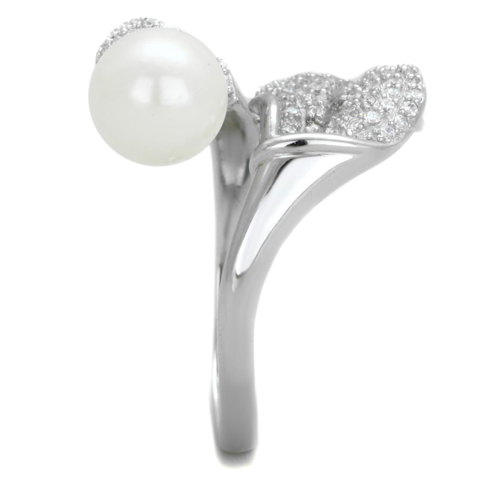 Rhodium Sterling Silver Ring with White Synthetic Pearl - 925 Silver - Jewelry & Watches - Bijou Her -  -  - 