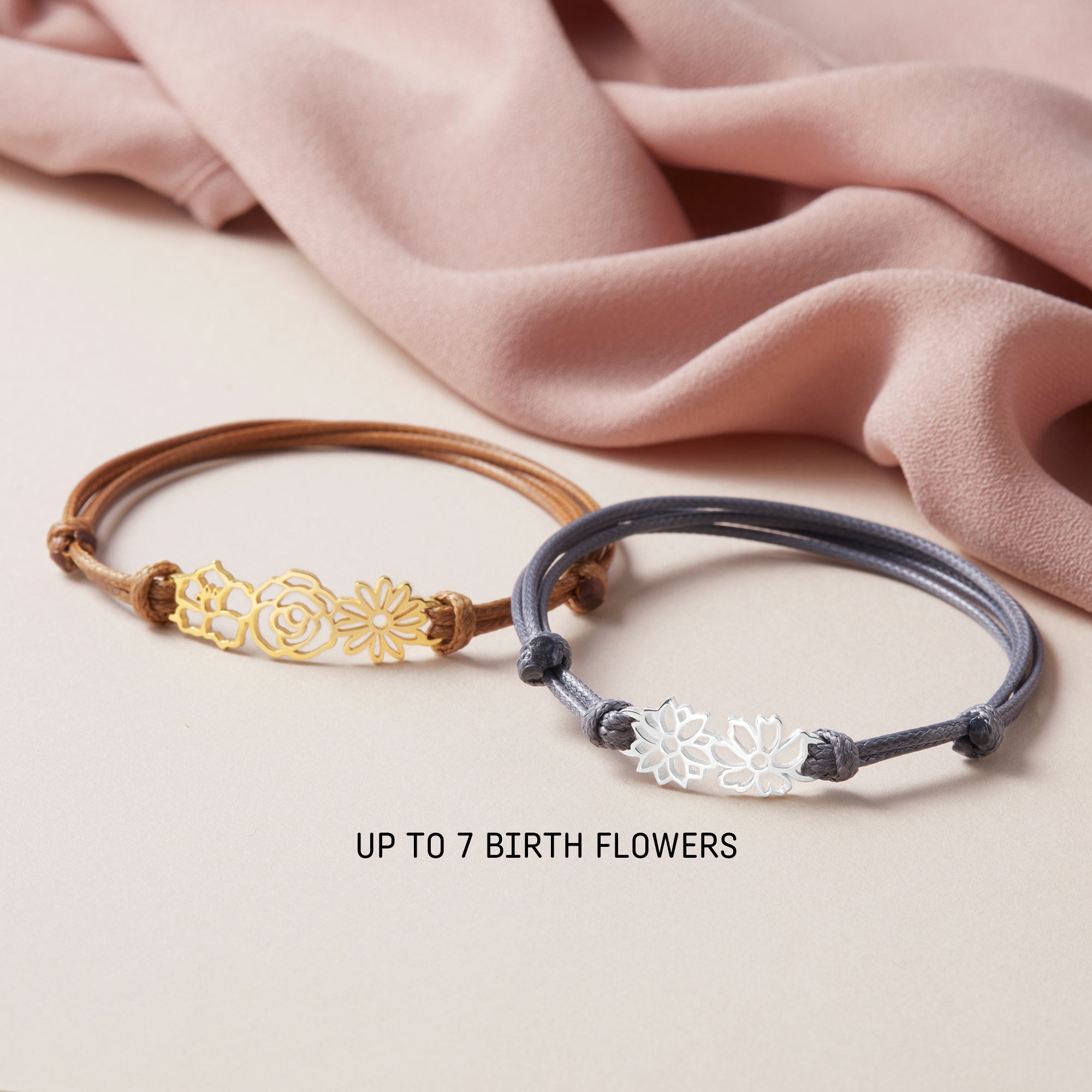 Personalized Birth Month Flower Bracelet - 925 Sterling Silver & 18K Gold Plated Leather Jewelry for Mom and Grandmother - Christmas Gift Idea - Bracelets - Bijou Her -  -  - 