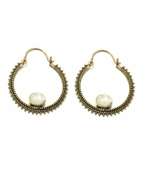 Stone Drop Earrings with Brass and Semi-Precious Stones - Hypoallergenic and Easy to Care For - Jewelry & Watches - Bijou Her - Size -  - 