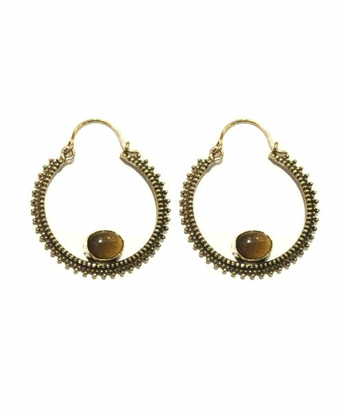 Stone Drop Earrings with Brass and Semi-Precious Stones - Hypoallergenic and Easy to Care For - Jewelry & Watches - Bijou Her - Size -  - 