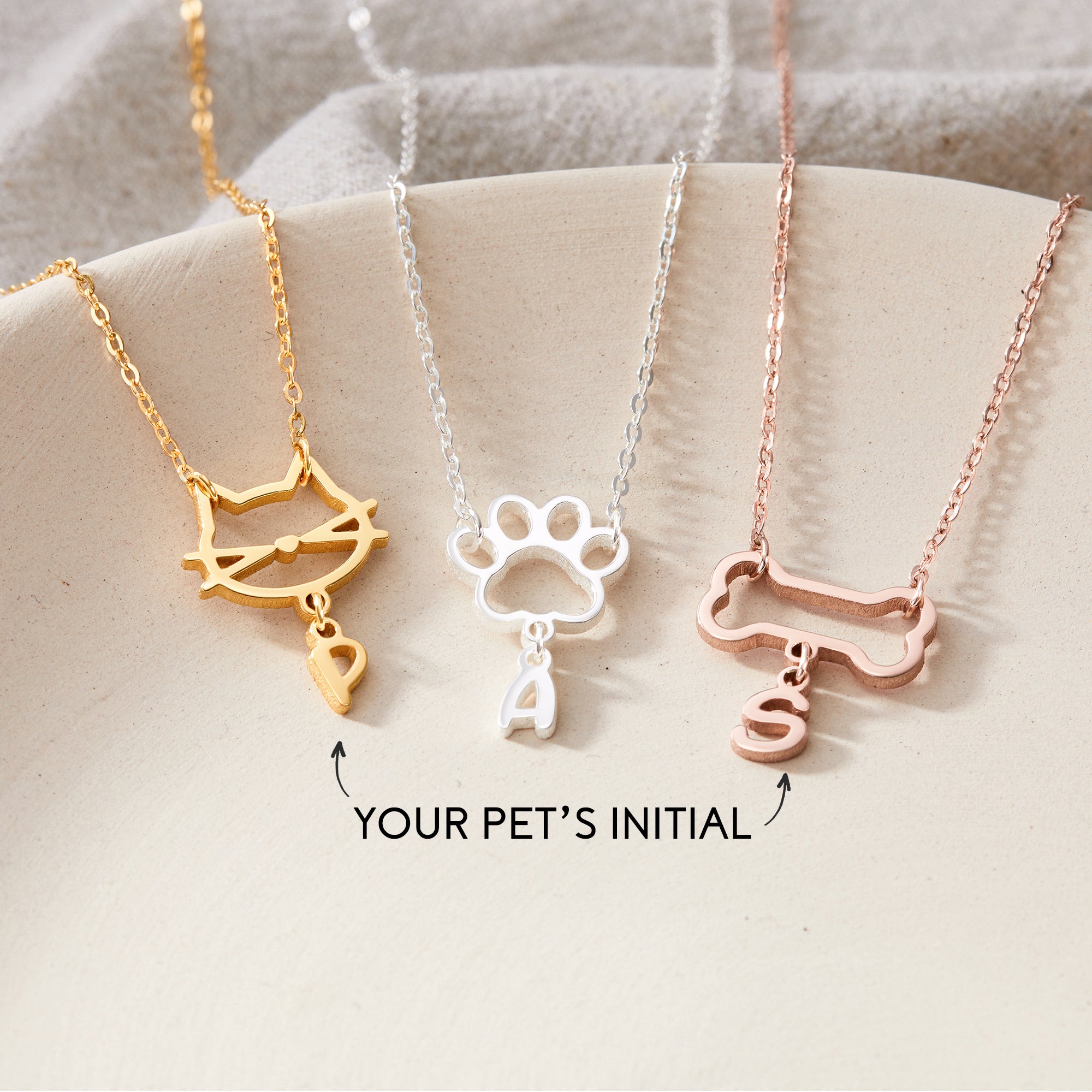 Pet Initial Necklace - Personalized Dog Cat Mom Gift with Paw Print Pendant - Necklaces - Bijou Her -  -  - 