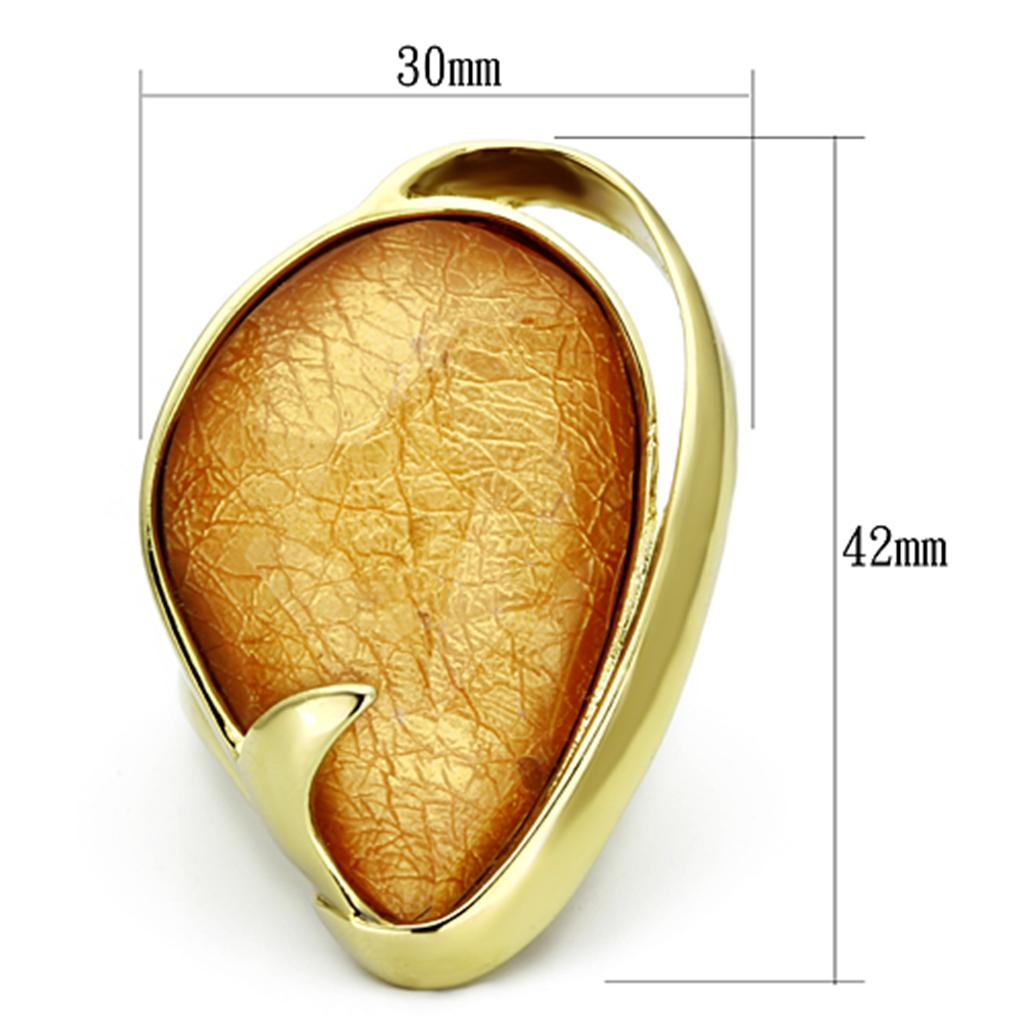 IP Gold Stainless Steel Ring with Synthetic Stone - Orange Color - Jewelry & Watches - Bijou Her -  -  - 