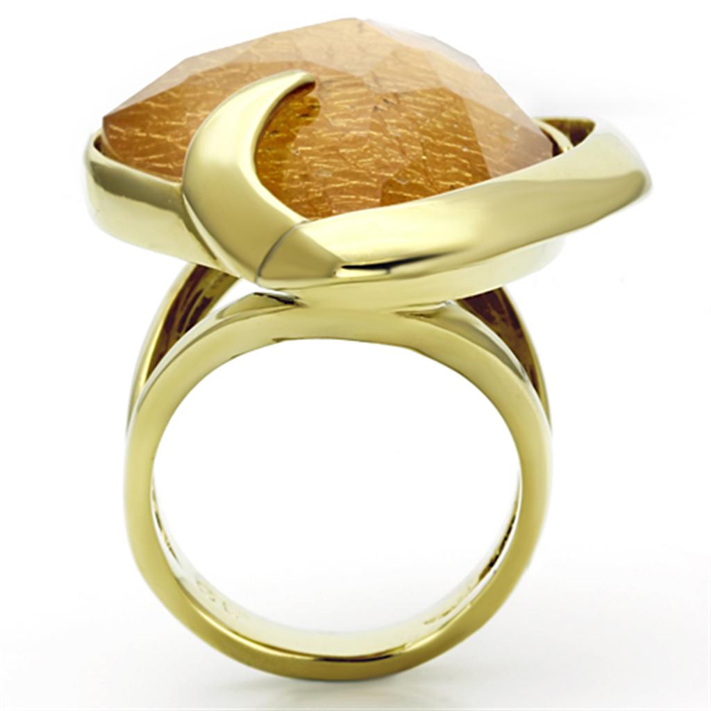 IP Gold Stainless Steel Ring with Synthetic Stone - Orange Color - Jewelry & Watches - Bijou Her -  -  - 