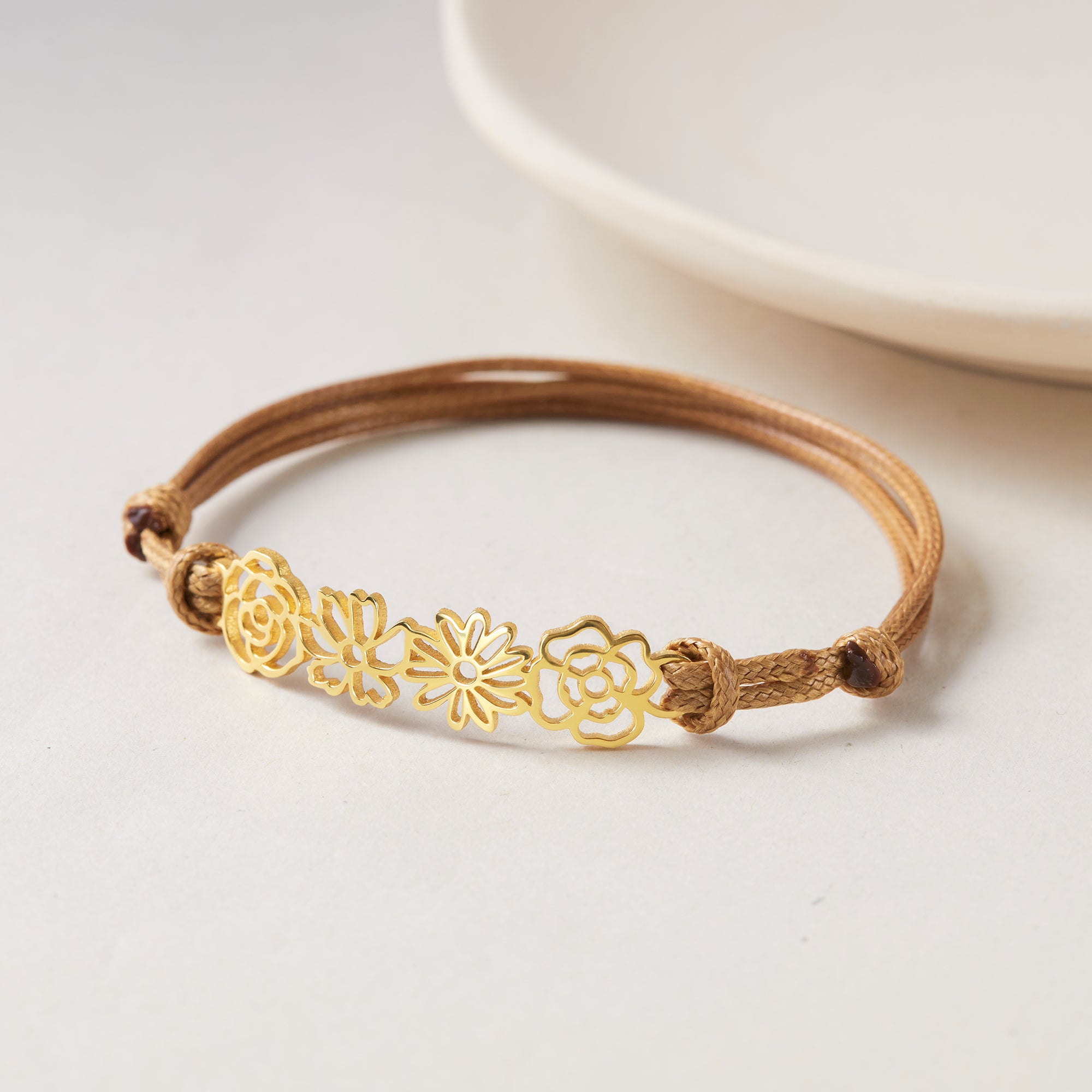 Personalized Birth Month Flower Bracelet - 925 Sterling Silver & 18K Gold Plated Leather Jewelry for Mom and Grandmother - Christmas Gift Idea - Bracelets - Bijou Her -  -  - 