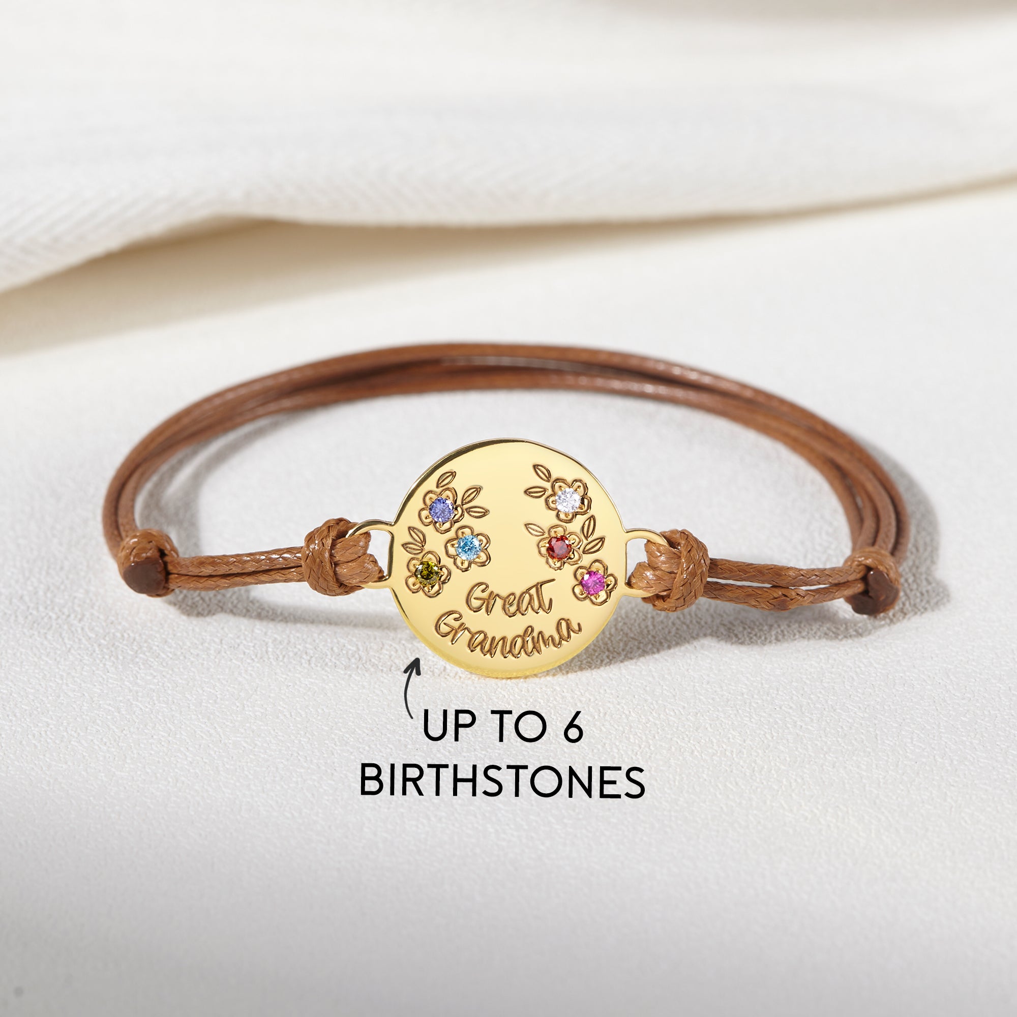 Personalized Birthstone Flower Bracelet for Mom/Grandma - 925 Sterling Silver & 18K Gold Plated Leather Jewelry Gift - Bracelets - Bijou Her -  -  - 