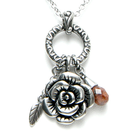 Whimsical Charm Necklace with Red Marble Pendant - 316L Stainless Steel, 17" Chain - Jewelry & Watches - Bijou Her -  -  - 