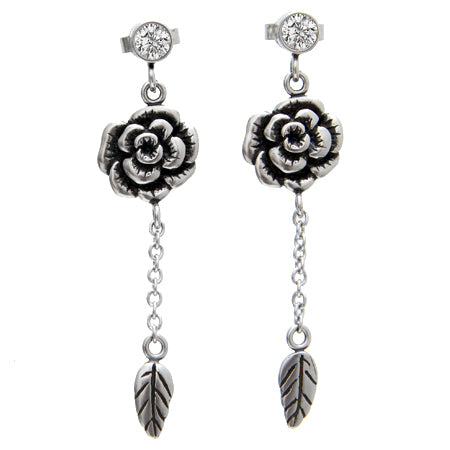 Nature-inspired Wild Hibiscus Earrings - Stainless Steel with CZs - Jewelry & Watches - Bijou Her -  -  - 