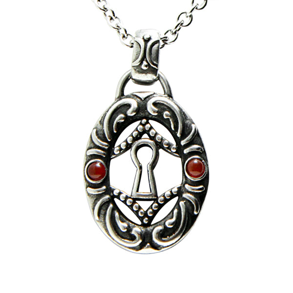 Unlock the Secret: Red Agate Pendant Necklace in 316L Stainless Steel - Jewelry & Watches - Bijou Her -  -  - 