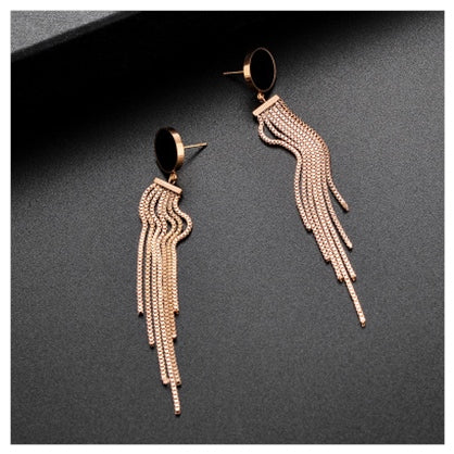 Titanium Steel Stud Earrings Women's Long Tassel Show Temperament - 0 - Bijou Her -  -  - 