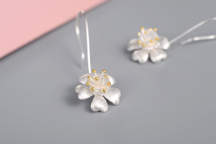 Long Jewelry Craft Flower Gold-plated S925 Sterling Silver Earrings - 0 - Bijou Her -  -  - 