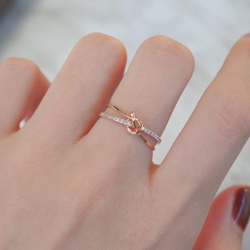 S925 Sterling Silver Gold-plated Knot Ring - 0 - Bijou Her -  -  - 