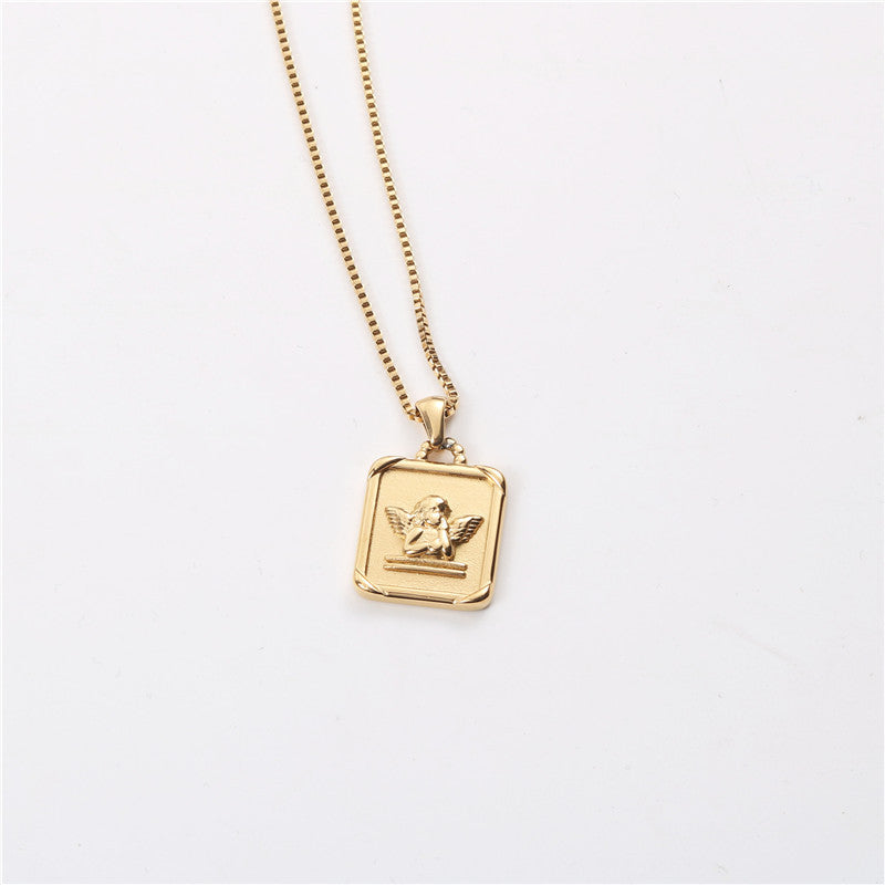 Roman Angel Invisible Wings Square Plate Necklace Female Clavicle Chain - 0 - Bijou Her -  -  - 