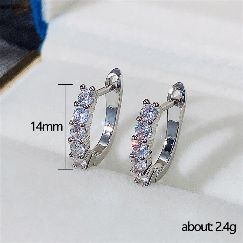 Women's Fashion Simple Straight Row Zirconia Earrings Buckle - 0 - Bijou Her -  -  - 