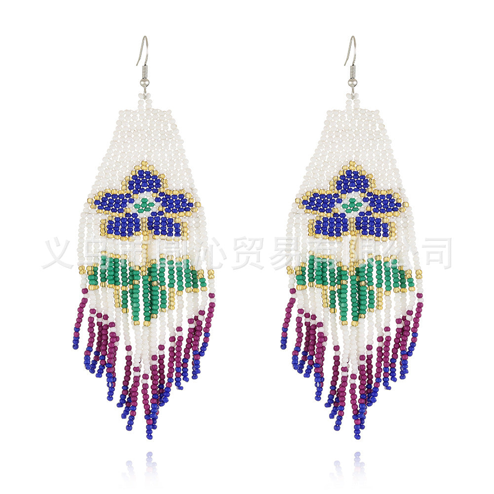 Long Bohemian Flower Tassel Earrings - 0 - Bijou Her - Color -  - 