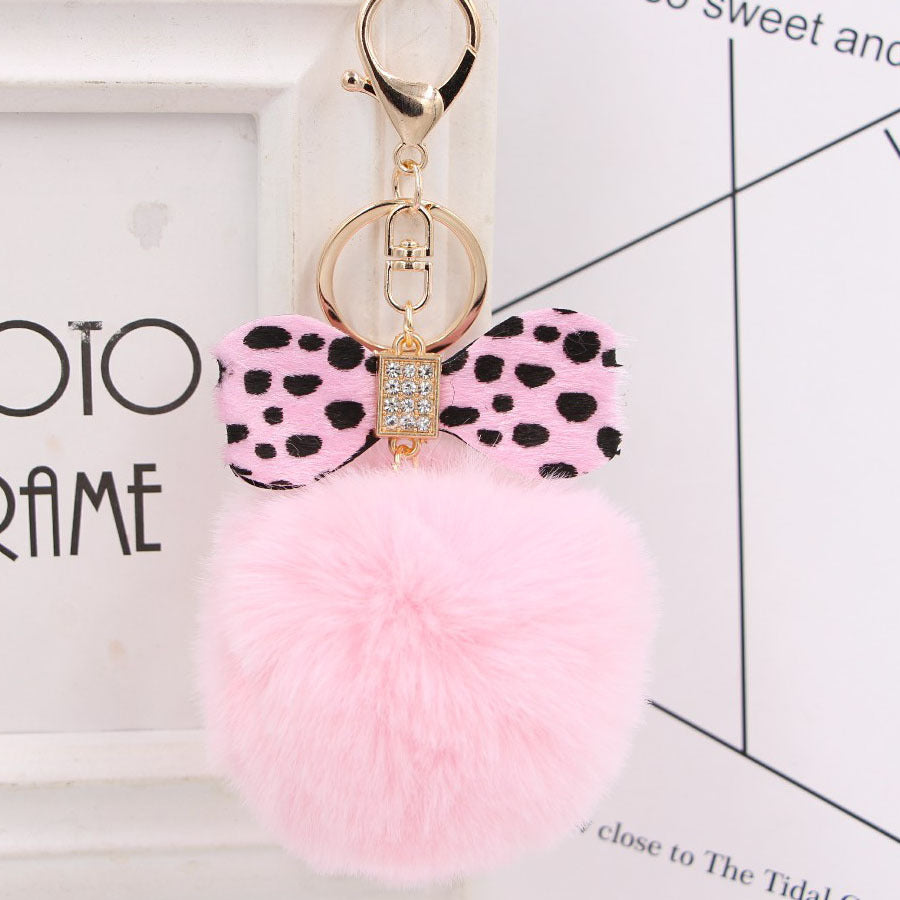 Leopard Bow Fur Ball Schoolbag Pendant Key Chain - 0 - Bijou Her - Color -  - 