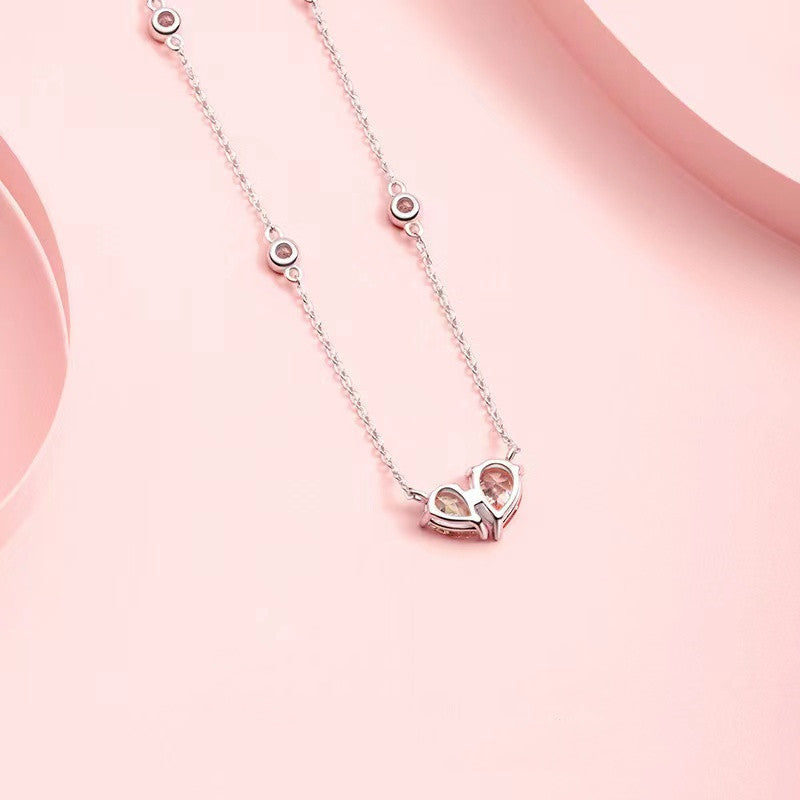 Women's Fashion Simple White Diamond Pink Diamond Companion Necklace - 0 - Bijou Her -  -  - 