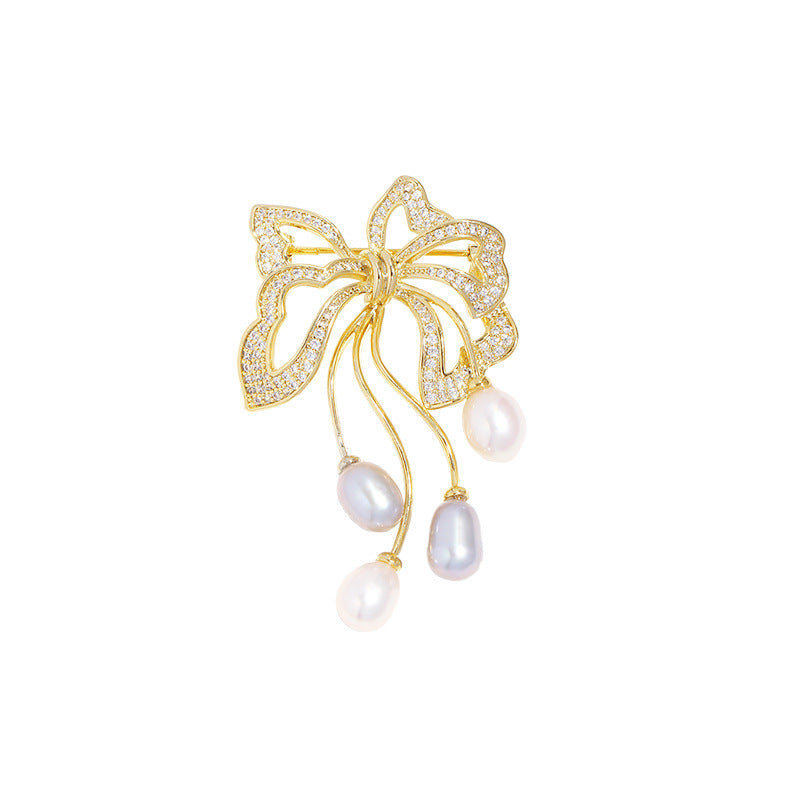 Women's Bowknot Pearl Brooch Freshwater Pearl - 0 - Bijou Her - Color -  - 